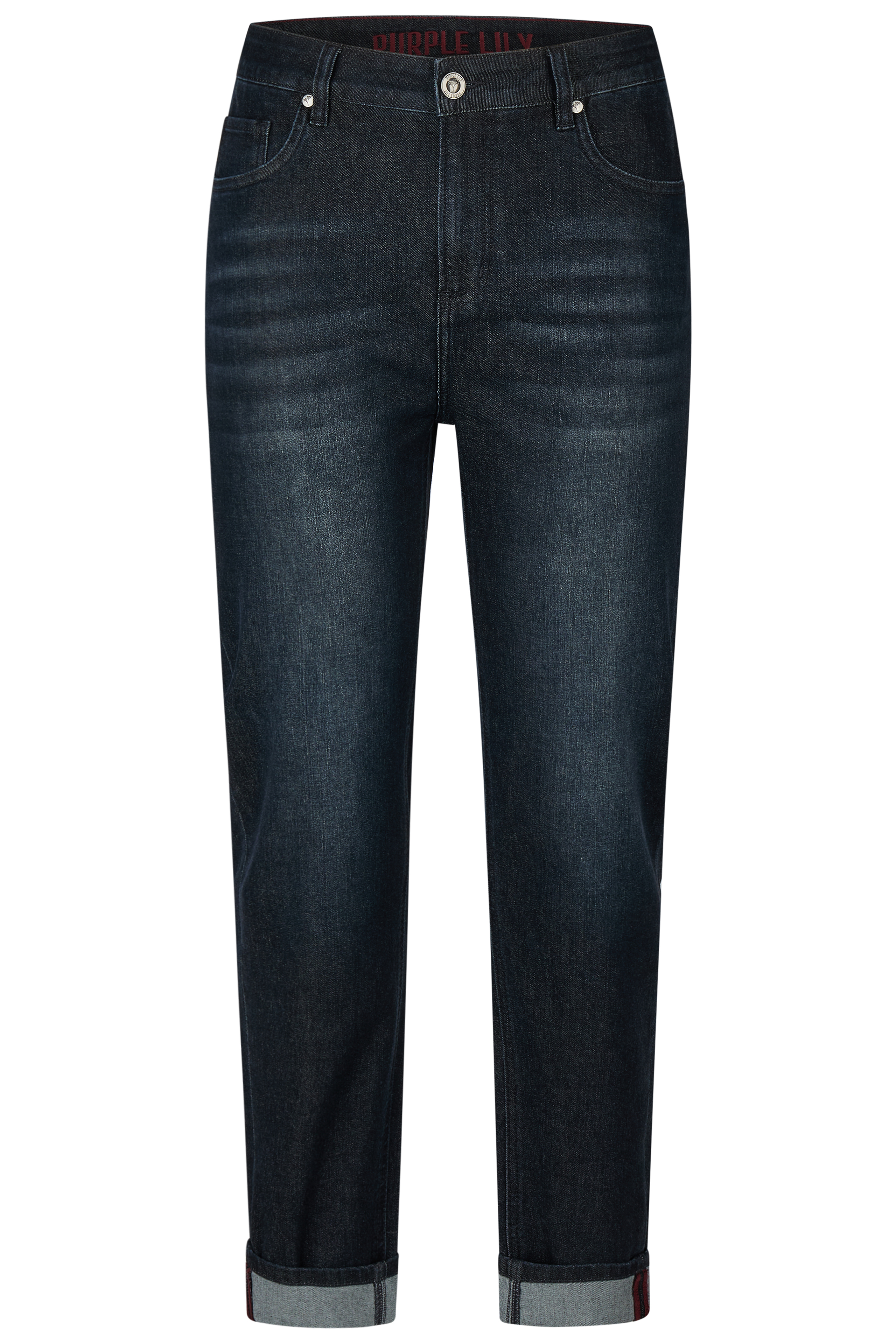 57Ivy, Mom-Fit-Jeans, 5-Pocket-Style, Umschlag-Saum mit roten Kontrastnähten